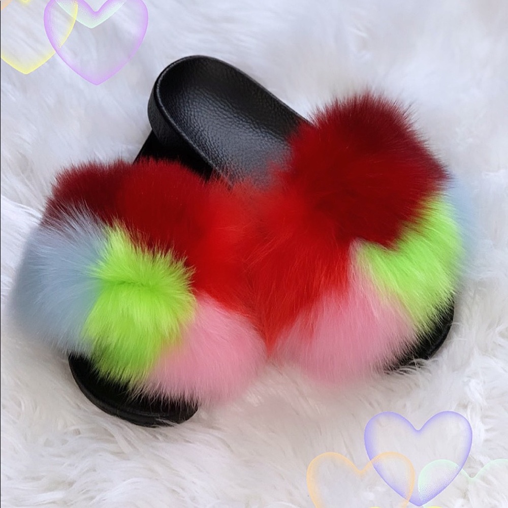 🔥only 1 left‼️🔥🛍Luxury 100% Fox Fur Slides.🛍